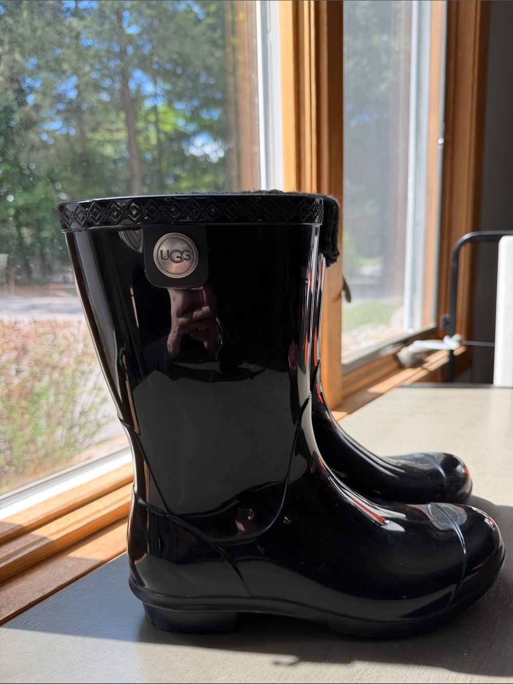 UGG Women's Black Gloss Short Rain Boots